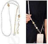 Turkalla Phone Pearl Lanyard Phone Crossbody Strap,Pearl Beaded+Metal Chain with Tether Tab, Hands-Free Shoulder Cellphone Strap Compatible with Most Phones for Women (H)