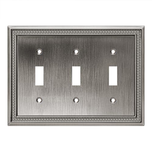 Image of Sunken Pearls Heavy Duty Decorative Wall Plate Switch Plate Outlet Cover (Triple Toggle, Heirloom Silver)