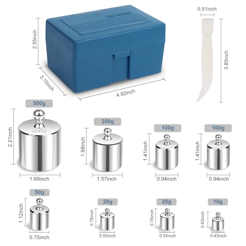 qp calibration weights 1000g 8pcs oiml class m1 high precision scale calibration weight set 10g 20g 50g 100g 200g 500g calibration weight with tweezers for digital scale gram scale lab scale