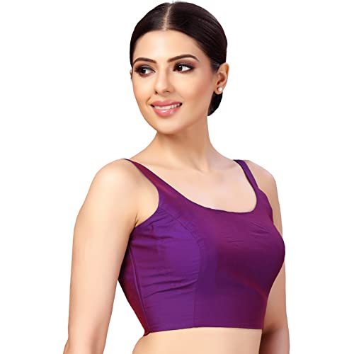 Image of Studio Shringaar Women's Polyester Sleeveless Satin Padded Saree Blouse