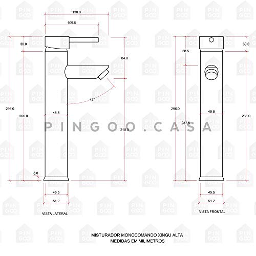 Pingoo.Casa, Torneira para Banheiro, Misturador Monocomando, Alta Xingu, Prata