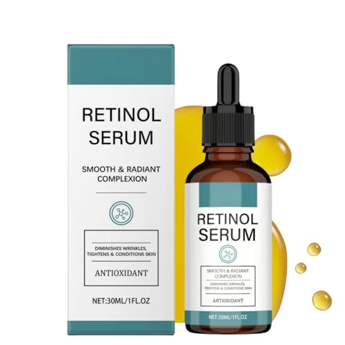 Retinol Serum - Anti-Aging, Faltenreduktion, Hyaluronsäure & Vitamin E für alle Hauttypen, Porenverfeinerung, Straffere Haut, Feuchtigkeitsspendend, Nicht fettend, Kollagenaufbau, Gesicht & Dekolleté