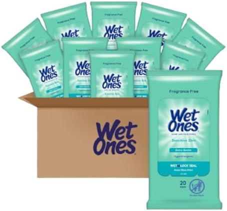 Wet Ones Hand Wipes, Sensitive Skin Wipes | Travel Wipes Case, Hand and Face Wipes | 20 ct. Travel Size Wipes (30 pack)