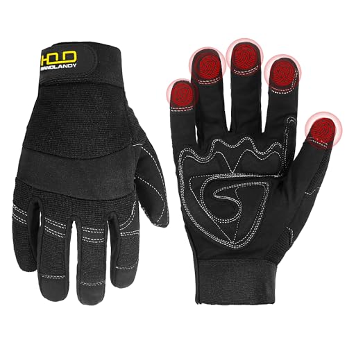 HANDLANDY Work Gloves for Men & Women, Utility Mechanic Working Gloves Touch Screen, Flexible Gardening Gloves for Yard Medium (Pack of 1) Black- Sbr