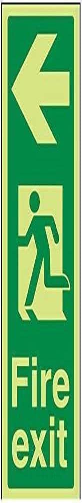 V Safety Glow In The Dark Fire Exit Arrow Left Sign - 100mm x 300mm - Rigid Plastic