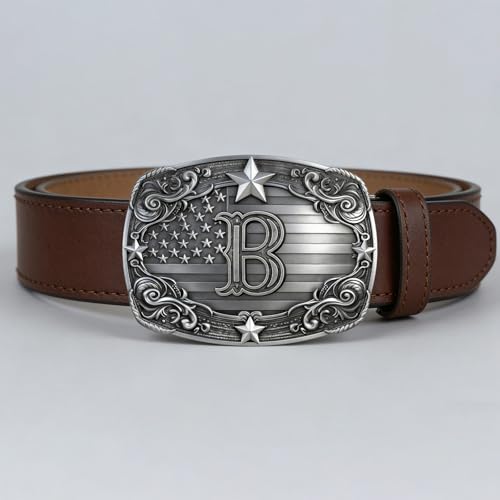 Image of Western Belt Buckle for Men Vintage Cowboy Rodeo Texas Initial Letter ABCDJMR to Z Belt Buckles