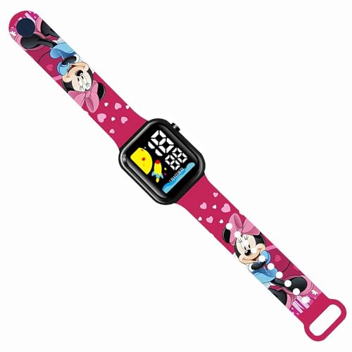 LuminaLux Reloj digital de cuarzo para niñas con luces LED, correa de silicona colorida para niñas, regalo para niñas de 3 a 10 años, Minnie Mouse, empaquetado en caja de regalo, azul, japonés