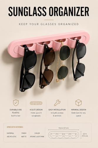 Image of Sunglasses Organizer, Wall Glasses Holder, Acrylic Sunglasses Display, Eyeglass Organizer for Multiple Glasses for Office & Home Decor, Unique Gifts for Husband, Women & Girls