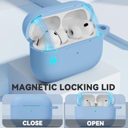Image of Ljusmicker for AirPods Pro 3 Case 2025 with Cleaner Kit,Soft Silicone Protective Cover for Apple AirPods Pro 3rd Generation Cases for Women Men,for AirPod Pro 3 Cover with Keychain-Magnetic Sky Blue