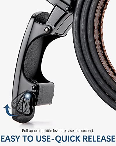 Image of BOSTANTEN Ratchet Belts for Men Leather Trim to Fit 1 3 /8 inch Gift Boxed | Micro-Adjustable Buckle, Tailored Size, Holeless, Versatile for Dress Casual, Effortless Style