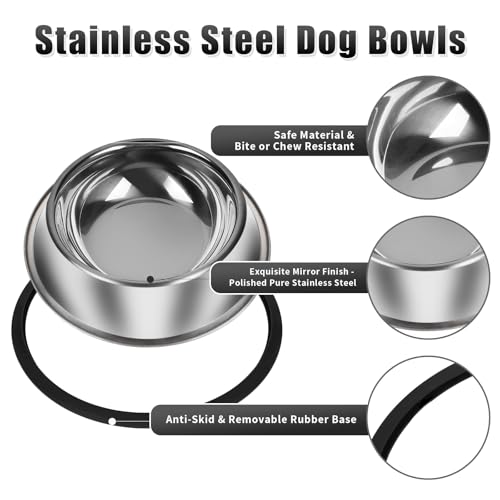 3Pcs Stainless Steel Dog Bowls Set - Non-Slip Food and Water Bowl 54 Oz - Dishwasher-Safe, Rust Resistant Metal Pet Bowls for Small/Medium/Large Sized Pets