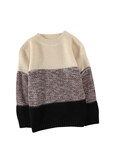 Sidefeel Girls' Long Sleeve Knit Sweater Color Block Crewneck Cute Warm Pullover Holiday Size 10-11 Black #TOP1