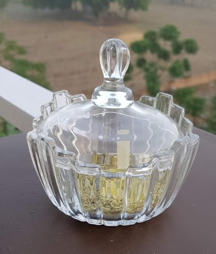 Image of WRINGO Stylish Candye Jar with Lid | Transparent Glass Storage Jar for Candy, Cookies, Chocolates, Dry Fruits & Snacks | Airtight Decorative Kitchen Container | Multipurpose Candye Bowl | (Pack of 1)