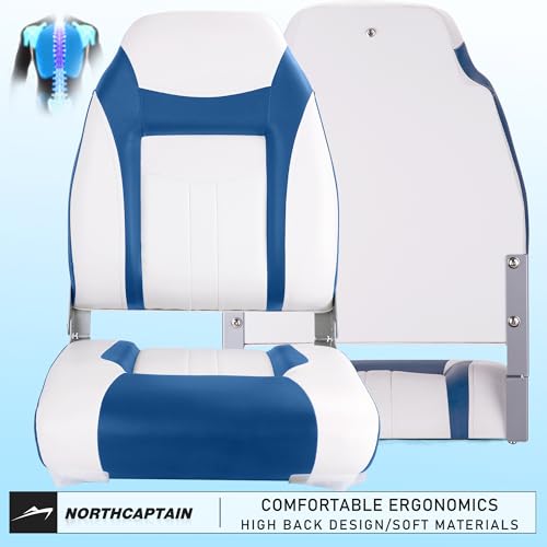 NORTHCAPTAIN S1 Deluxe A Pair of Marine High Back Folding Fishing Boat Seat,Stainless Steel Screws Included,White/Pacific Blue(2 Seats) - Thumbnail 4