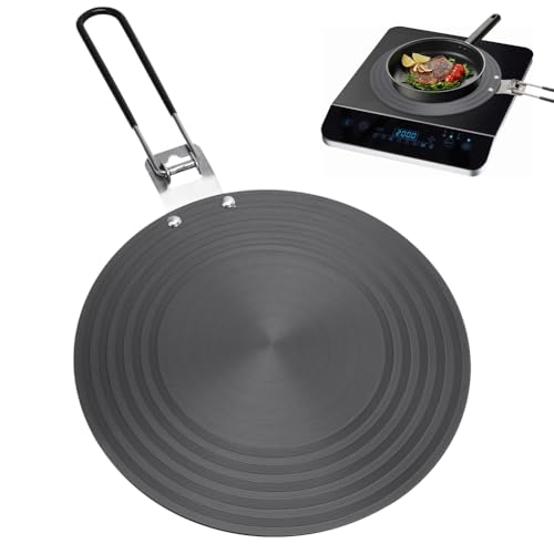 RANJIMA Placa adaptadora de inducción, adaptador de inducción de 24 cm para cocina de inducción con mango plegable, placa de adaptador de inducción, placa de difusor de calor, adecuada para cocinas de