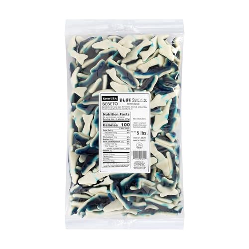 Kervan Candy Bebeto Blue Shark Gummies - Fruity, Soft & Sweet Gummy Candy Bulk for Kids, Gift Snacks and Parties - Big Party Size Bag Blue Sharks (5 lbs)
