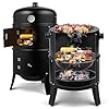 VINGLI 18 Inch Multi Layer Charcoal BBQ Smoker Grill Heavy Duty Round Charcoal BBQ Grill for Outdoor Vertical Steel Charcoal Smoking Grill with Thermometer Outdoor Home Party