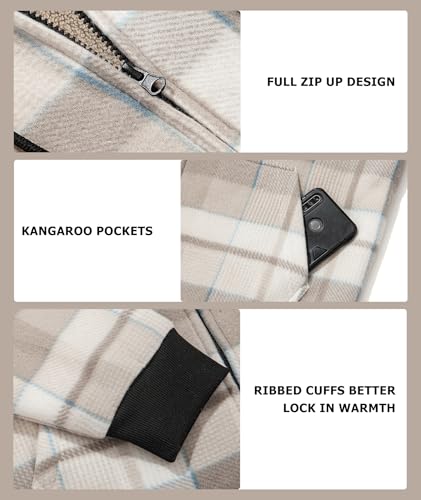 Image of ZITY Heavy Thick Hoodies for Men Plaid Flannel Warm Sherpa Fleece Lined Winter Full Zip Up Coat