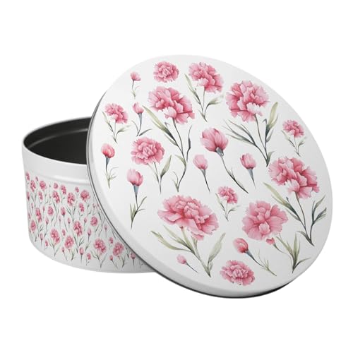 Purely Home Carnations Large Cake Tin - Pretty Pink Floral Kitchen Gifts for Her - Round Metal Storage Container for Baking 23 x 10cm