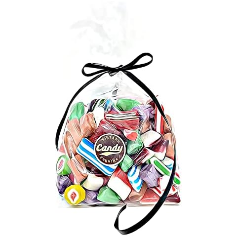 Old Fashion Hard Candy Assortment, Cut Rock Candy & Baby Ribbon Candy in Mix, Bulk Gift Bag Cover