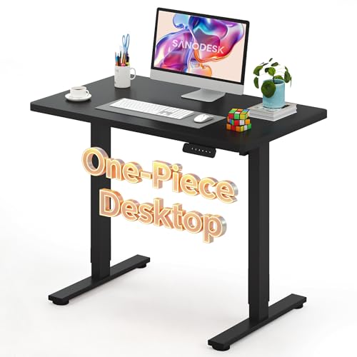 Image of SANODESK Electric Standing Desk 40 x 24 Inches Whole-Piece Desktop Height Adjustable Stand Up Desk w /6-Button Controller Ergonomic Computer Desk for Home Office, Black Frame + Black Tabletop