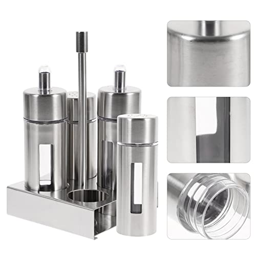 Healeved Conjunto Dispensador De Óleo E Vinagre Em Aço Inoxidável Saleiro E Pimenteiro Suporte Galhe