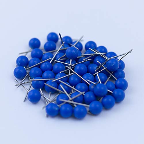 Image of Push Pin Tacks for Photo Wall, Whiteboard, Cork Board, Map, Bulletin Board, Office or Home | 5 mm Head, 11 mm Point | Designed in The USA | Blue, Pack of 50