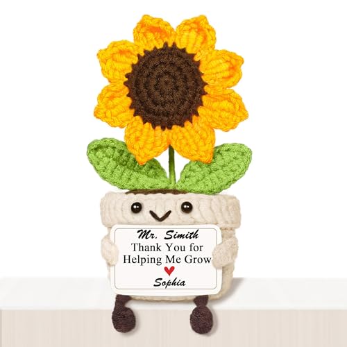 Apeso Teacher Appreciation Gifts for Women, Custom Positive Crochet Sunflower Thank You Gifts for Teachers, End of Year Teacher Gifts for Men, Teachers Day Graduation Birthday Gift (Grow)