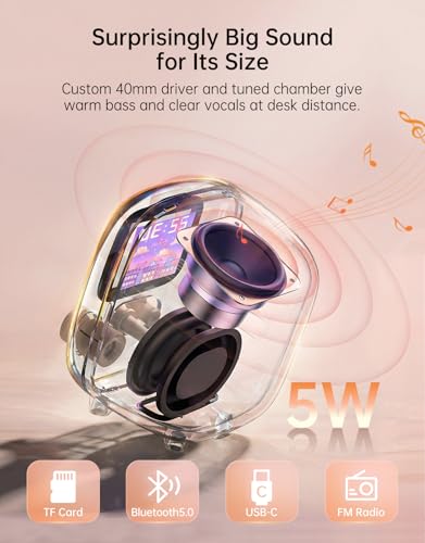 Image of Divoom Tiivoo-2 Retro Bluetooth Speaker with FM Radio, Pixel Art Display, Portable Mini Wireless Speaker, Vintage Desk Decor, Cute Room Speaker for Bedroom, Home Office & Gift, Cream