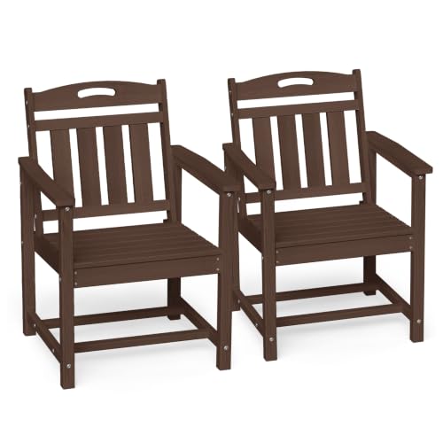 Image of Ciokea HDPE Outdoor Patio Dining Chairs Set of 2, All-Weather Porch Chair with Wide Seat, Durable Outdoor Furniture for Backyard, Garden, Lawn & Poolside, Brown