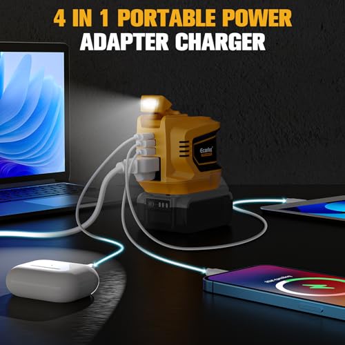 Image of Ecarke 200W Portable Power Inverter Compatible with DeWALT 20V Battery, DC 18V to AC 110V Power Station with 1 AC Outlet, 2 USB, 1 Type-C & LED Light, for Outdoor Emergency Use (No Battery)(2-Pack)