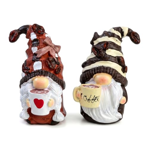 Merzio Coffee Gonk Gnomes Figurines Set of 2 Cute Resin Coffee Bar Accessories and Decor Statue for Ornaments Housewarming Gifts for Women and Coffee Lovers