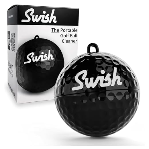 Swish Portable Golf Ball Cleaner - Compact Golf Ball Cleaning Kit & Golf Bag Accessory - Quick & Simple Cleaning with Clip-On Design and Separate Belt Towel - The Perfect Father's Day Golf Gift