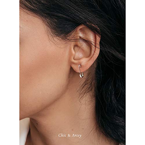 Safety Pin Earrings 925 Sterling Silver Small Heart Safety Pin Earrings For Women Paperclip Earrings Tiny Safety Pin Earrings #TOP1