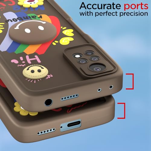 Image of Pikkme Back Cover for Redmi Note 11 Pro /Redmi Note 11 Pro Plus 5G | Soft Silicone| Cute Rainbow Smile & 3D Cartoon Flower Design | Shockproof Raised Camera Protection Bumper Case (Brown)