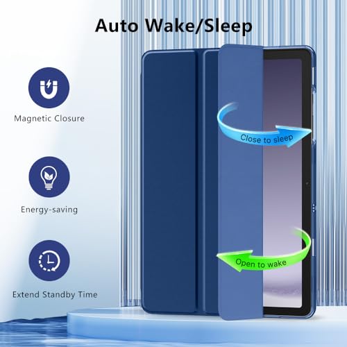 Image of MoKo Trifold Case for Galaxy Tab A9 Plus /A9+ 11 Inch 2023, Navy Blue | Slim Stand Hard PC Translucent Back Shell Smart Cover, Auto Sleep /Wake, Light, Anti-scratch, 2 Adjustable Angle