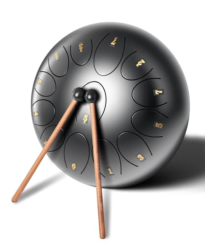 REGIS Steel Tongue Drum 12 Inch 13 Notes C Major – Handpan Drum Percussion Instrument for Adults, Beginner Friendly Music Gift with Mallets, Music Book & Carry Bag (Black)