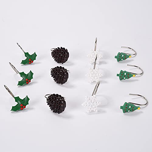 12 Pieces Christmas Shower Curtain Hooks Resin Shower Curtain Rings Decorative Curtain Hooks, 4 Style #TOP1