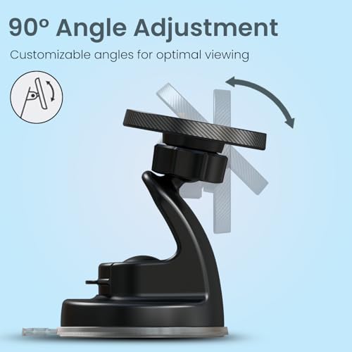 Image of Portronics Clamp M4 Prime Magnetic Car Phone Mount with Strong Suction Cup, 360 Rotation, 90 Tilt, Windshield & Dashboard Mount, Metal Ring Included, Fits 5.4-6.7 Inch Smartphones, Black