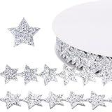 Glitter Star Ribbon, 1 Roll 20 Yards Glitter Ribbon Trim Silver Glitter Ribbon Star Ribbons for Crafts Glitter Stars Sparkly Ribbon Bling Ribbon Disco Ribbon Homecoming Ribbon for Gift Wrapping