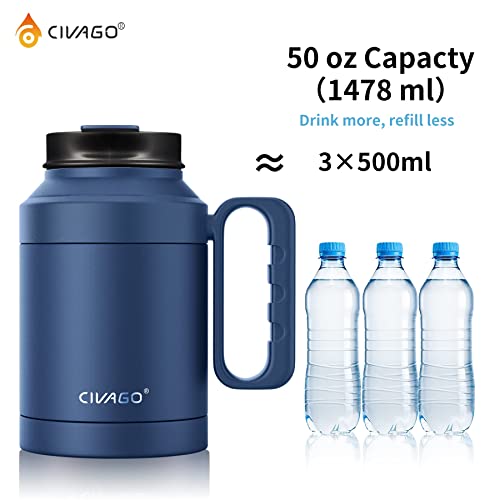 Civago 50 Oz Insulated Tumbler Mug With Lid And Straw, Vacuum Travel Coffee Mug With Handle, Double Wall Stainless Steel Water Cup Bottle, Black Leopard #TOP4