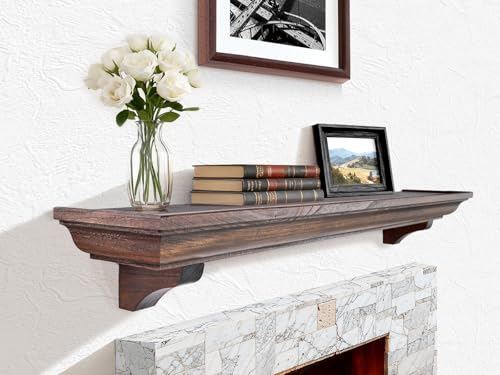 LXWZHK 48 Inch Fireplace Mantel Shelf with Corbels, Rustic Floating Shelf for Wall, Wooden Fireplace Mantle for TV Mounting & Living Room, Brown