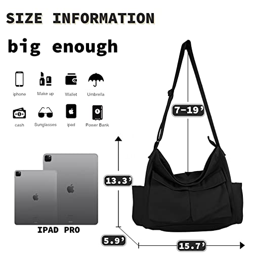 Bolso bandolera grande de lona con múltiples bolsillos miniatura 6