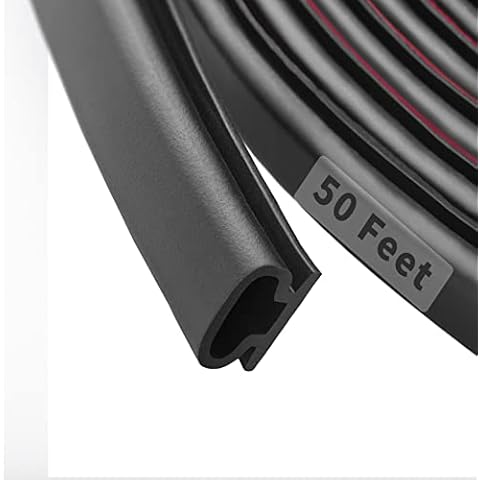50 Feet D-Shape Rubber Weather Stripping Door Seal Strip, Fingwerk Self-Adhesive Backing Door Weatherstripping for Door Frame Insulation Large Gap, Easy Cut to Size(Black) Cover