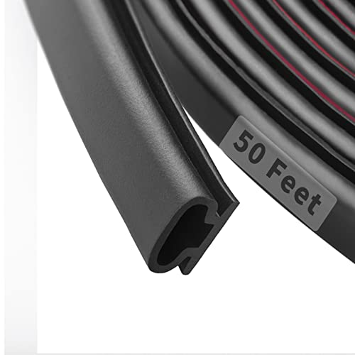 Image of 50 Feet D-Shape Rubber Weather Stripping Door Seal Strip, Fingwerk Self-Adhesive Backing Door Weatherstripping for Door Frame Insulation Large Gap, Easy Cut to Size(Black)