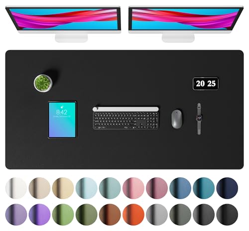 Image of Aothia Faux Leather Desk Mat - Large Mouse Pad, Non-Slip PU Leather Blotter, Waterproof Writing Surface for Office and Home (Black, 47.2 inch x 23.6 inch)