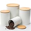 ZENFUN Set of 4 Metal Canisters Set with Bamboo Lids, Airtight Food Storage Containers for Kitchen Counter, Flour and Sugar Containers, Coffee Jars, White, 115/68/44/28 OZ