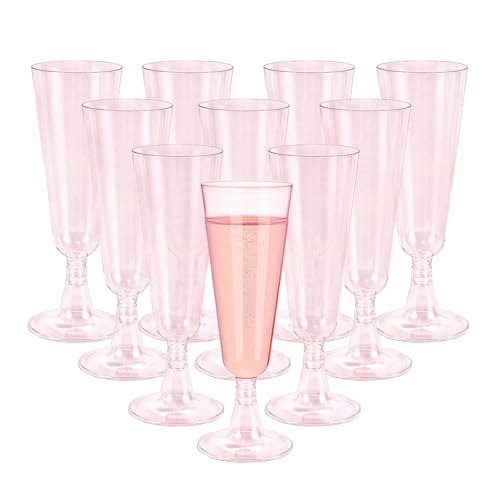 Mualady 50 Pcs Pink Plastic Champagne Flutes, 160ml/5oz Reusable Prosecco Glasses, Champagne Glasses Pastic, Elegant Wine Glasses for Wedding, Party, Birthday