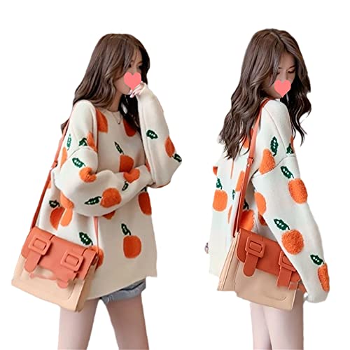 Womens Cute Knitted Orange Pullover Sweaters Kawaii Sweet Strawberry Sweater Coat Tops2