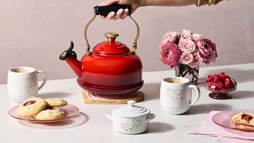 Image of Le Creuset Enamel on Steel Whistling Tea Kettle, 1.7 Qt., Cerise /Heart Knob